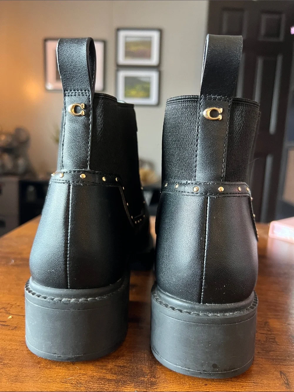 Coach Smooth leather ankle bootie with gold hardware